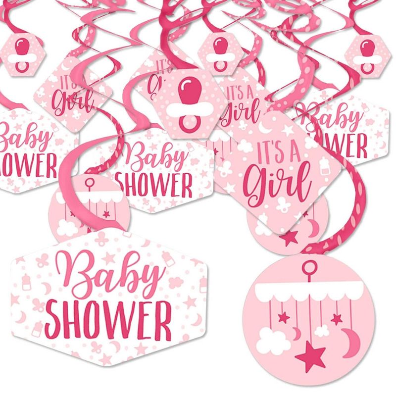 Big Dot of Happiness It's a Girl - Pink Baby Shower Hanging Decor - Party Decoration Swirls - Set of 40, 1 of 9