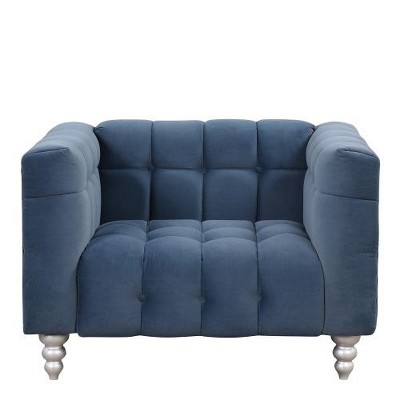 SYFERLORY 42" Modern Sofa Dutch Fluff Upholstered sofa with solid wood legs, buttoned tufted backrest,blue