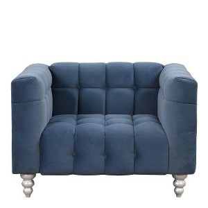 SYFERLORY 42" Modern Sofa Dutch Fluff Upholstered sofa with solid wood legs, buttoned tufted backrest,blue - 1 of 1