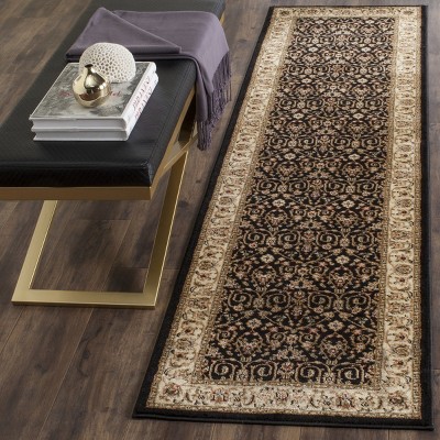 Black Floral Hand-knotted Synthetic Runner Rug