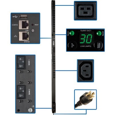 Tripp Lite PDU Switched 5/5.8kW 208/240V, 20 C13 4 C19, LX Platform Interface, 0URM Rackmount Vertical TAA - Switched - NEMA L6-30P