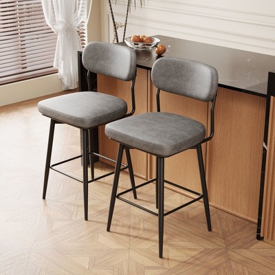 Sapphtopaz 360 °Rotating Bar Stools Upholstered High Chair with Backrest and Footrest Counter Height Barstools Set of 2 for Kitchen Island
