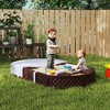 Qaba Sandbox for Kids, Outdoor Sand Pit with Cover, Built-in Seating, Bottom Liner for Backyard, Garden, Dark Brown - 2 of 4