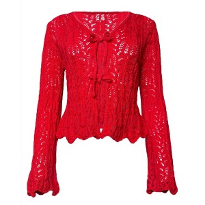 Women's Front Tie Bell Sleeve Open Knit Cardigan - GILLI - 1 of 4