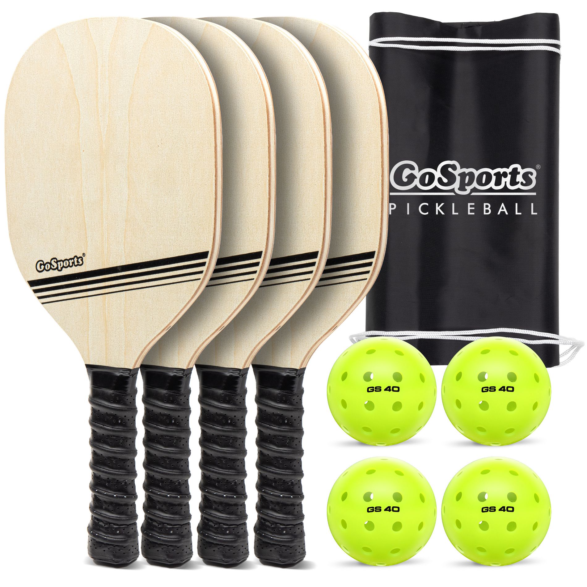 GoSports Pickleball Paddle Set of 4 - Includes 4 Pickleball Paddles, 4 Regulation Pickleballs and Carry Case  - Classic