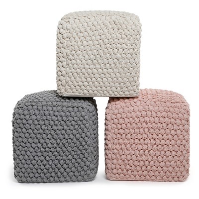 Grey Cotton Blend Knitted Pouf with Lightweight Bead Filling