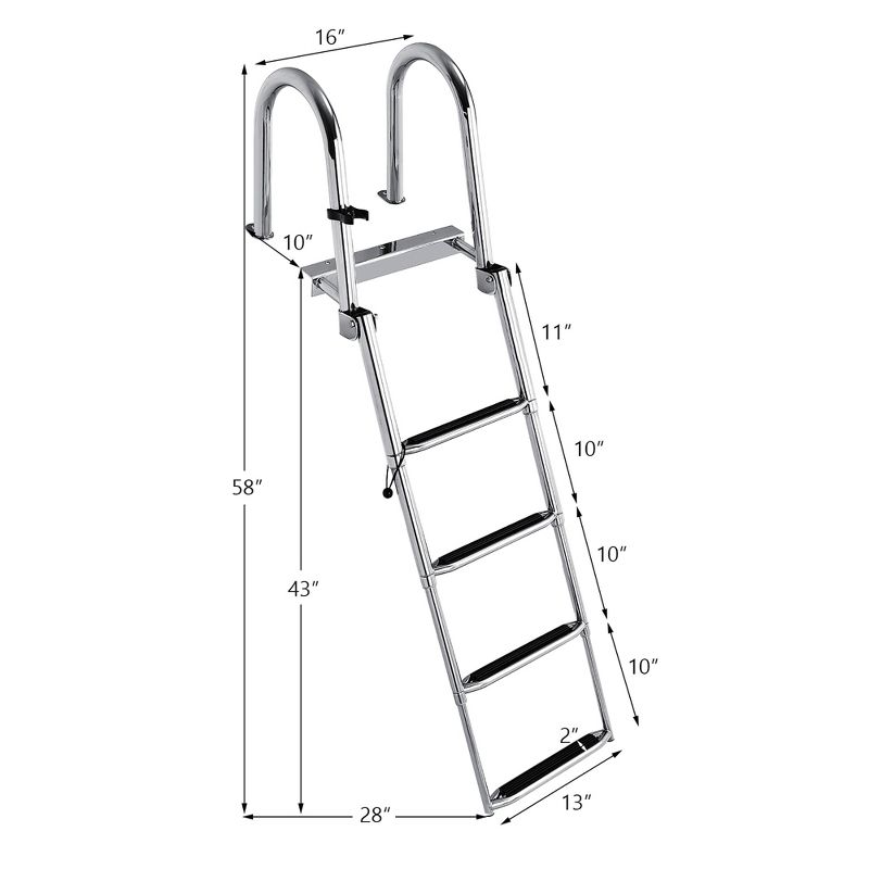 Costway 4 Step Pontoon Boat Ladder Stainless Steel Folding Telescoping Swim Deck Ladder, 4 of 11