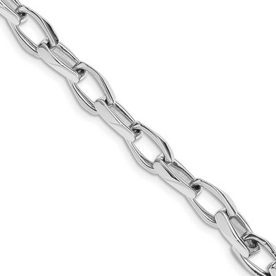 Black Bow Jewelry 6.75mm 14K White Gold Solid Fancy Cable Chain Bracelet, 8 Inch