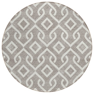 Taupe And Ivory Geometric Washable Indoor Outdoor Area Rug
