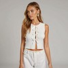 Knit & Lounge Women’s Bow Front Ribbed Knit Tank Top Sleeveless Cropped Scoop Neck Stretchy Fitted Casual Top- X Large ,Ivory - 3 of 4