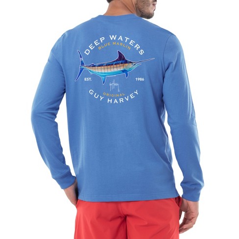 Guy Harvey Men’s Offshore Fish Collection Long Sleeve T-Shirt - Azure Blue  X Large