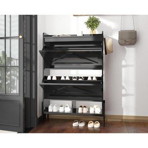 Wooden Shoe Storage Cabinet,  Hidden Freestanding Shoe Rack with 2 Flip Drawers and Adjustable Shelf, for Entryway, Hallway - 1 of 4