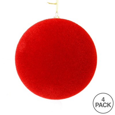 Red Shatterproof Flocked Plastic Ball Ornament Set
