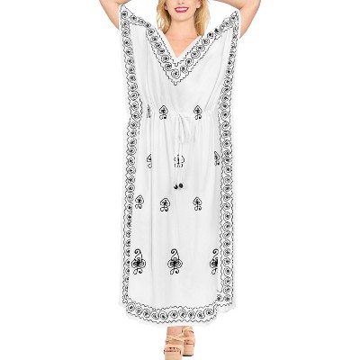 LA LEELA Women's House Daily Routine Evening Wear Vacation Holiday Casual Loungewear Loose Caftan Long Muumuu Nightgown for Women 2X-3X White, Solid
