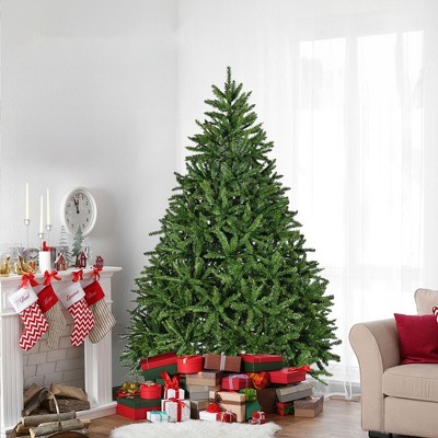 Whisen 7FT Artificial Christmas Tree, Premium Unlit Hinged Spruce Full Tree with 2231 Branch Tips, Metal Stand - Green