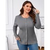 Plus Size Women's Round Neck Long Sleeve Cardigan Button Front Hip-Length Knit Sweater - 3 of 4