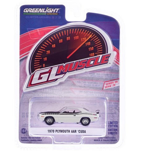 GreenLight 1/64 1970 Plymouth Hemi 'Cuda Diecast Car - Alpine White, Muscle Series 28 (3" Long)