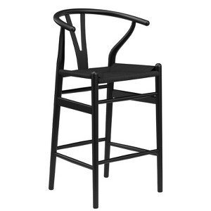 Lyngins Wishbone Bar Stools Set of 1 with Curved Backrest,Kitchen Chairs with Ash Wood Legs,Counter Stools for Kitchen Island,Pub - 1 of 4
