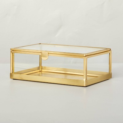 Photo 1 of 4&#34; x 6&#34; Metal &#38; Glass Trinket Box Brass Finish - Hearth &#38; Hand&#8482; with Magnolia