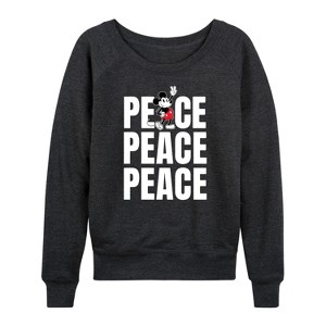 Women's - Disney - Mickey Peace Lightweight French Terry Wide Neck Long Sleeve Shirt - 1 of 4