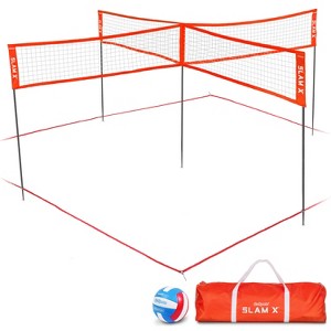 GoSports Slam X 4 Square Volleyball Beach Game Set - Ultimate Backyard Game for All Skill Levels - 14 x 14 ft - 1 of 4