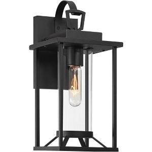 John Timberland Frederick 15 1/2" High Industrial Outdoor Wall Light Fixture Mount Porch House Weatherproof Sand Black Finish Metal Clear Glass Shade - 1 of 4