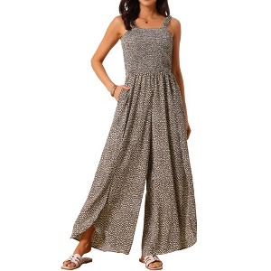 INSPIRE CHIC Women's Printed Overalls One Piece Sleeveless Split Wide Leg with Pockets Jumpsuits - 1 of 4