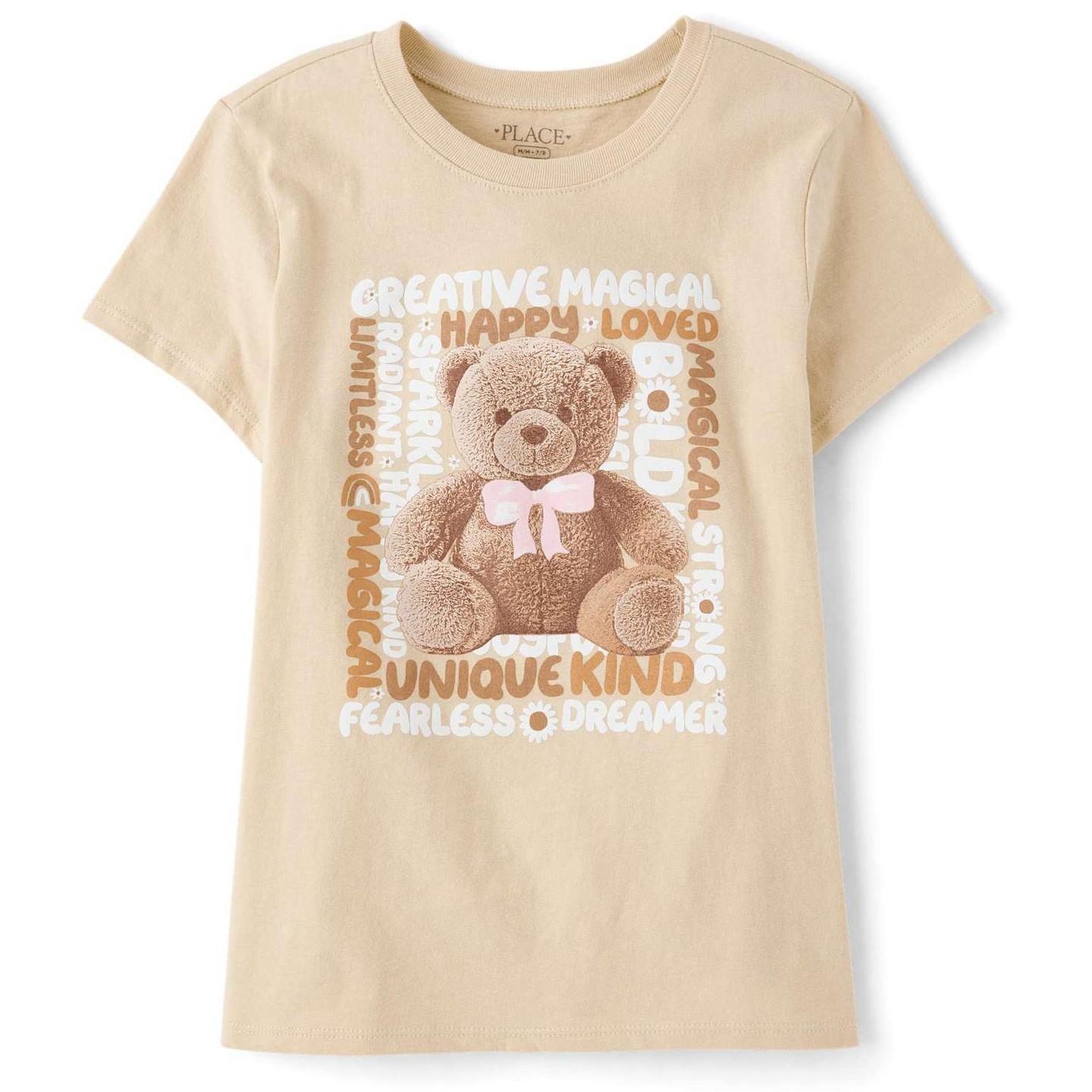 Футболка The Children's Place Short Sleeve Teddy Bear Graphic Tee Tan M (7/8) для девочек, цвет: Рыжевато-коричневый — фото 1
