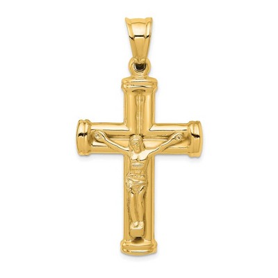 Black Bow Jewelry Men's 14k Yellow or White Gold Reversible Crucifix Pendant, 25 x 49mm