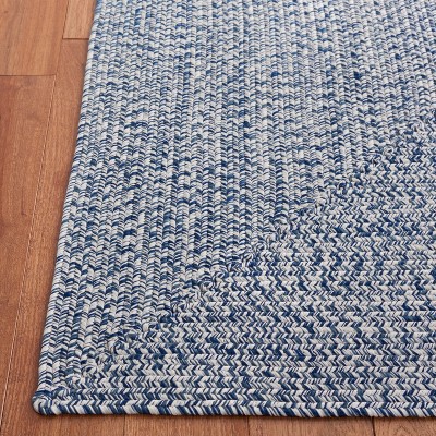 Handwoven Reversible Dark Blue and Ivory Synthetic Area Rug - 27"x6"
