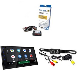 JVC KW-M595BT - 6.8" WSVGA 1DIN Short DMR, CP/AA, iData, SXM, 1Cam, 2.5V Receiver with PYLE PLCM10 License Plate Mount Rearview Camera and PAC Audi... - 1 of 4