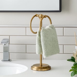 Home Mart Goods Aged Brass Gold Stainless Steel Double Ring Fingertip Towel Holder With Heavy Base - 1 of 4