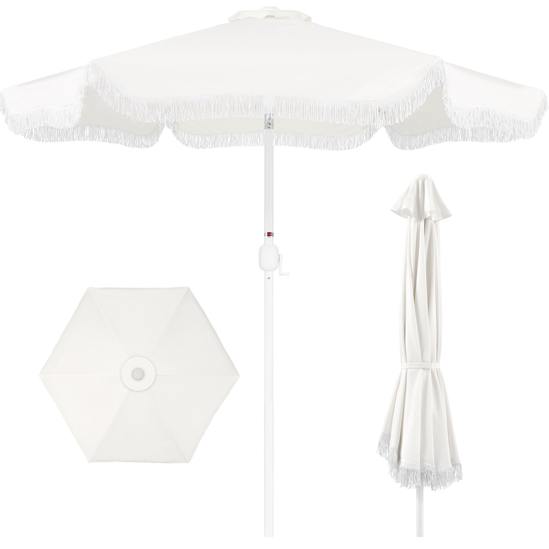 Best Choice 9ft Fringe Market Umbrella – Boho Patio Sunshade w/ Tilt, UPF50+, Steel Pole for Table, Pool, Deck