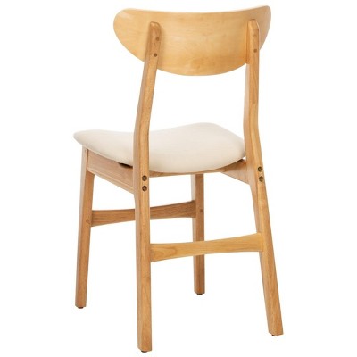 Transitional Retro High-Back Side Chair in Natural Wood & White Cushion