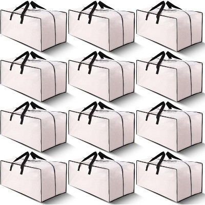 12 Pack Heavy Duty Extra Large Moving Bags with Backpack Straps - Strong Handles & Zippers, Storage Totes For Space Saving, Clear