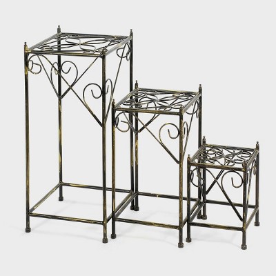 3pc Iron Square Plant Stands Black/Gold - Ore International