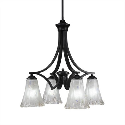 Toltec Lighting Zilo 4 - Light Chandelier in  Matte Black with 5.5" Fluted Frosted Crystal Shade