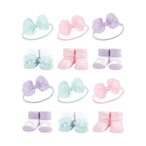 Hudson Baby Infant Girl 12Pc Headband and Socks Giftset, Purple Mint, One Size - 1 of 2