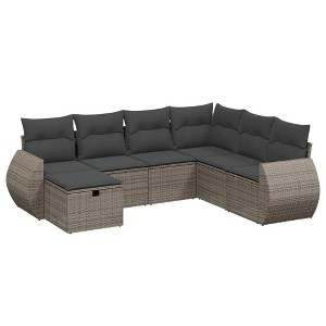 vidaXL 7 Piece Patio Sofa Set with Cushions Gray Poly Rattan - Without Table - 1 of 4
