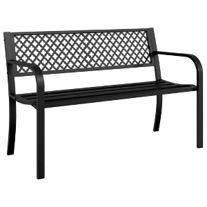 vidaXL 46.9" Black Powder-Coated Steel Garden Bench - Outdoor Patio Seating with Armrests, Easy Assembly for Garden/Patio - 1 of 4