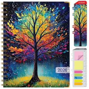 HARDCOVER 2026 Planner, 8.5"x11": 14 Months (Nov 2025-Dec 2026), Daily/Weekly/Monthly,  Bookmark, Pocket Folder w Sticky Notes (Black Tree Seasons) - 1 of 4