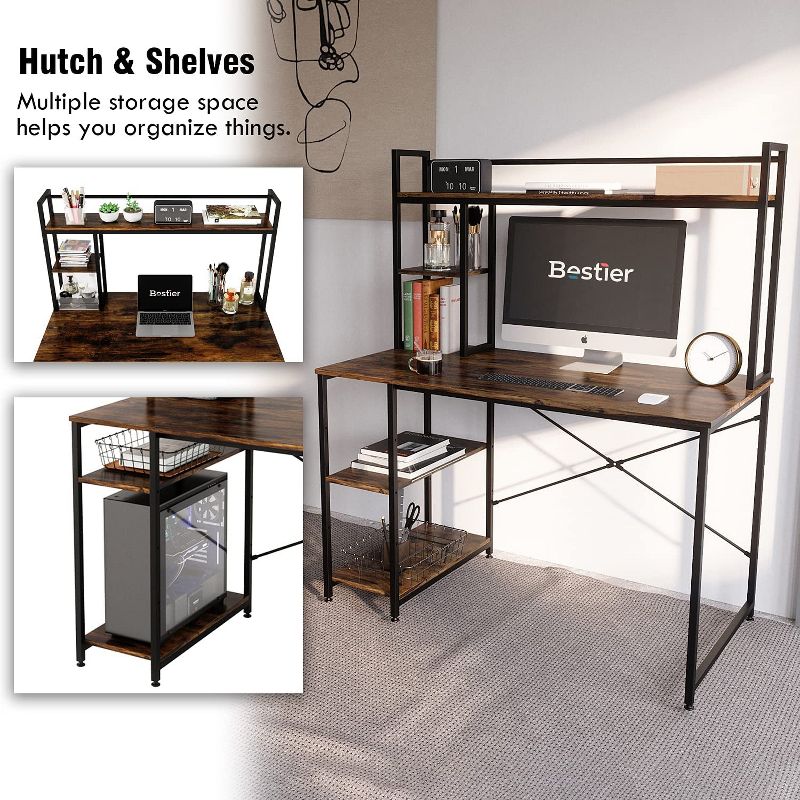 Bestier Computer Home Office Desk with Metal Frame, Hutch, Bookshelf, Under Desk Storage, and Working Table for Small Bedroom Space, 2 of 7