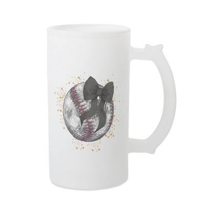 Elanze Designs Freezable Beer Stein Mug With Thumb Grip Handle, 16 Ounce Frosted Glass, Baseball With Black Bow