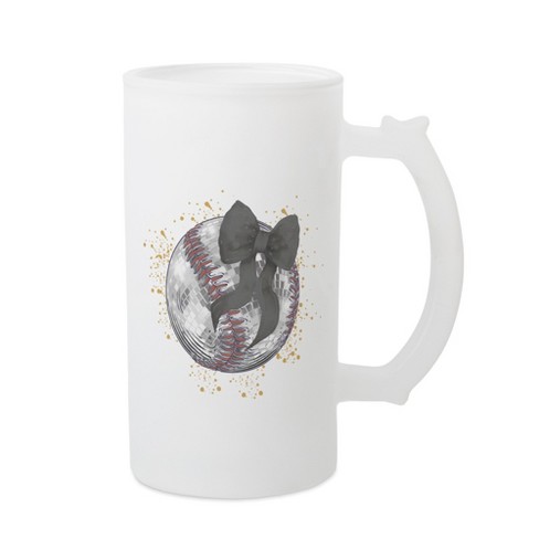 Elanze Designs Freezable Beer Stein Mug With Thumb Grip Handle, 16 Ounce Frosted Glass, Baseball With Black Bow - image 1 of 1