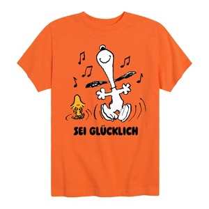 Boys' Peanuts Snoopy and Woodstock Be Happy German Short Sleeve Graphic T-Shirt - Orange - 3T - 1 of 4