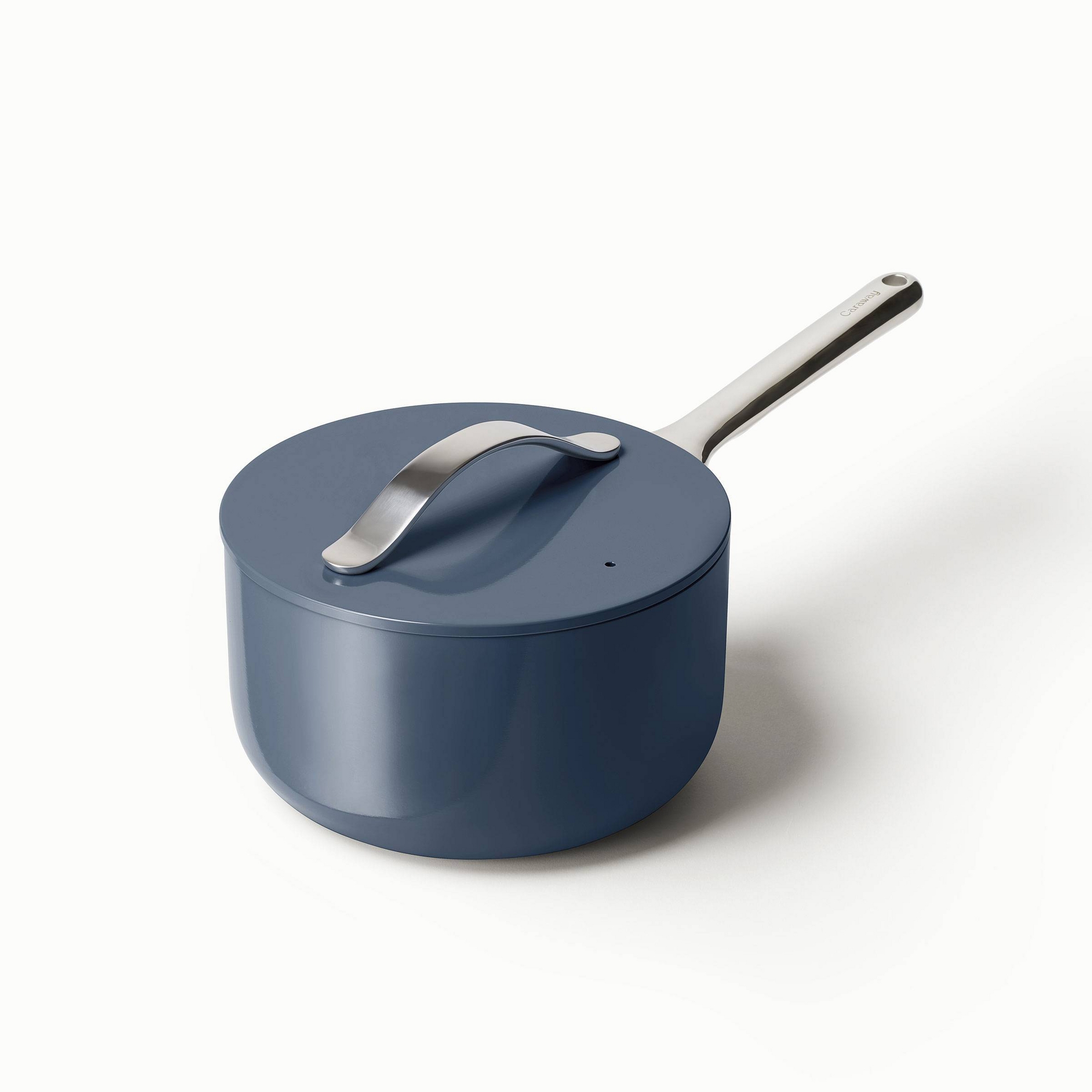 Caraway Home 3qt Sauce Pan with Lid Navy: Nonstick Ceramic, Stainless Steel Handle, Induction Compatible, Oven-Safe