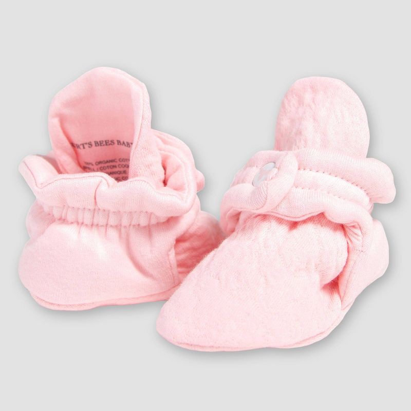 Burt's Bees Baby® Baby Girls' Quilted Bee Organic Cotton Booties - Pink , 1 of 4