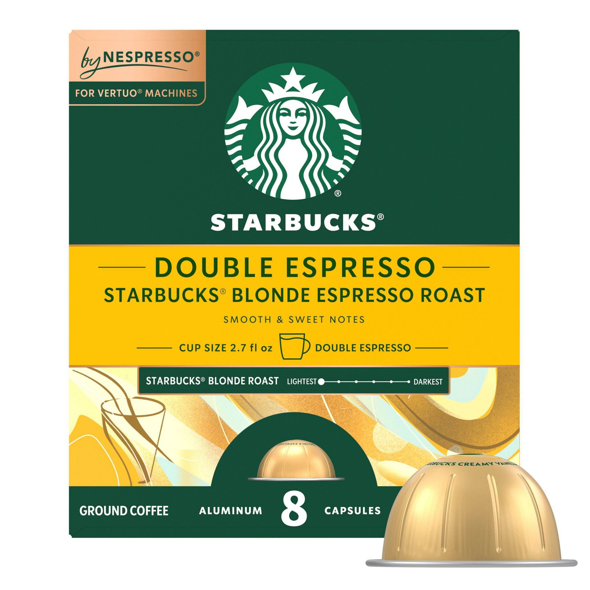 Starbucks by Nespresso Vertuo Line Blonde Espresso Double Shot Light Roast Coffee Pods - 8ct