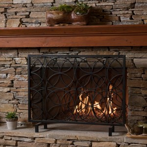 VYNXARIA Single Panel Iron Fireplace Screen,With an overlapping circle pattern,Black - 1 of 4