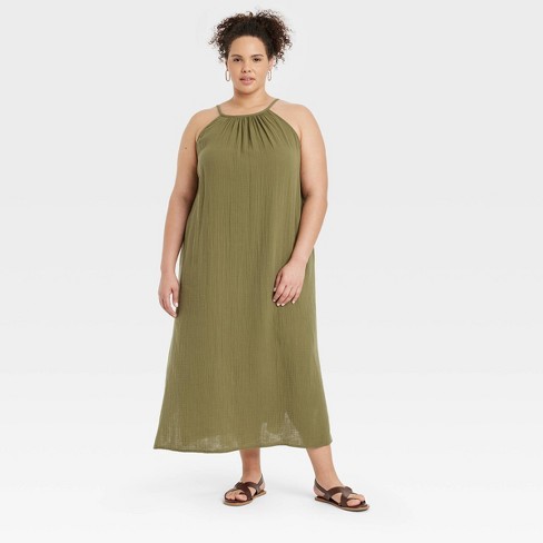 Women's Short Sleeve Shirtdress - Universal Thread Olive Green XS